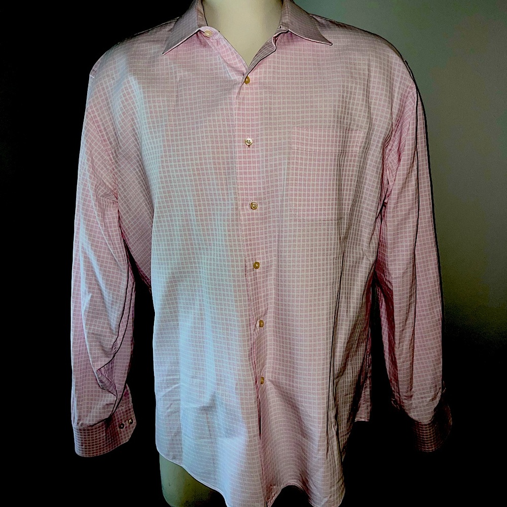 Tommy Bahama long sleeve pink and white window pane. Neck is 17.5 sleeves 36-38